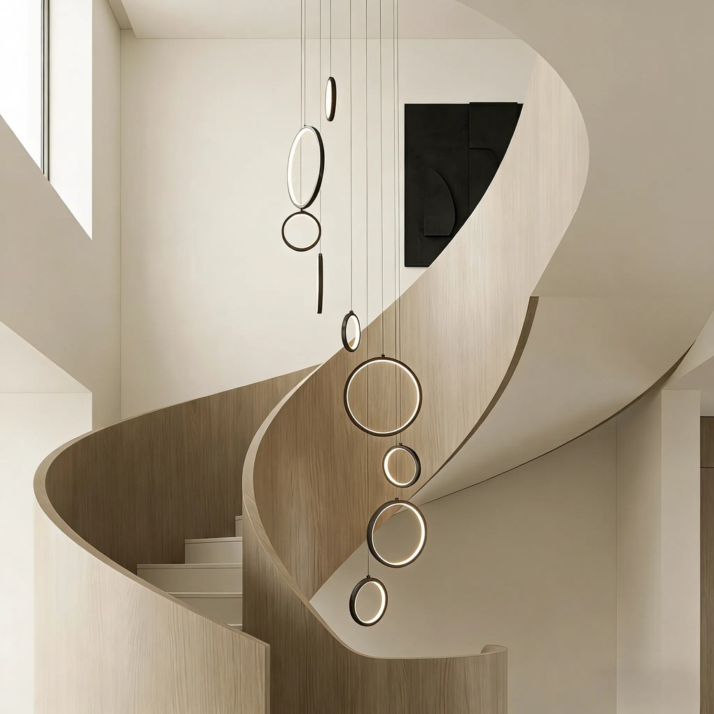 Candeeiro suspenso de design preto com 9 luzes LED regulável em 3 níveis - Vide Anella