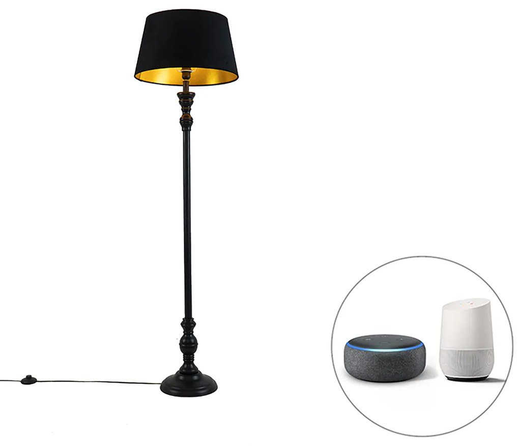 LED Candeeiro de pé inteligente preto com cúpula preta com dourado 45 cm incl. Wi-Fi A60 - Classico Clássico / Antigo