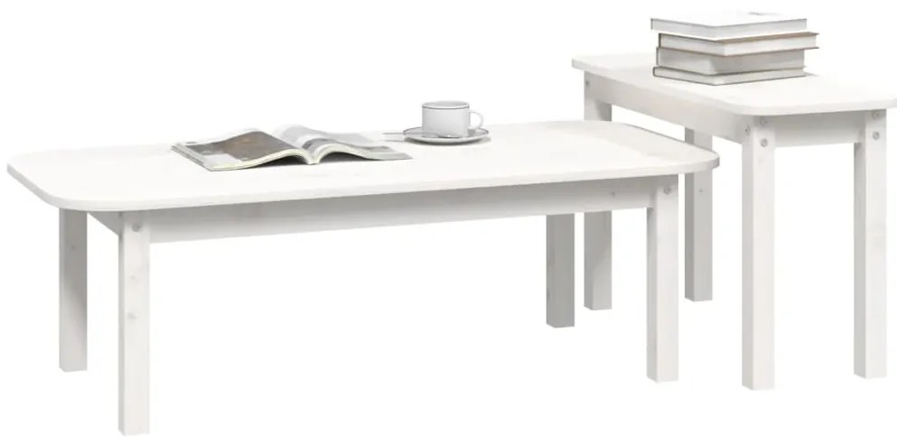 2 pcs conjunto de mesas de centro pinho maciço branco