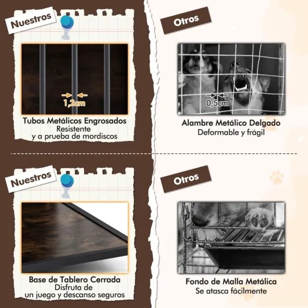 Gaiola para cães 80 x 60 x 64 cm estilo móvel resistente a mordidas com 3 portas e parte superior oca para interior estilo rústico café