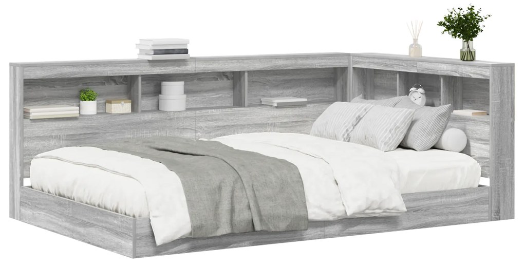 Cama com Estante Cinza Sonoma 120x200 cm Madeira Engenharia