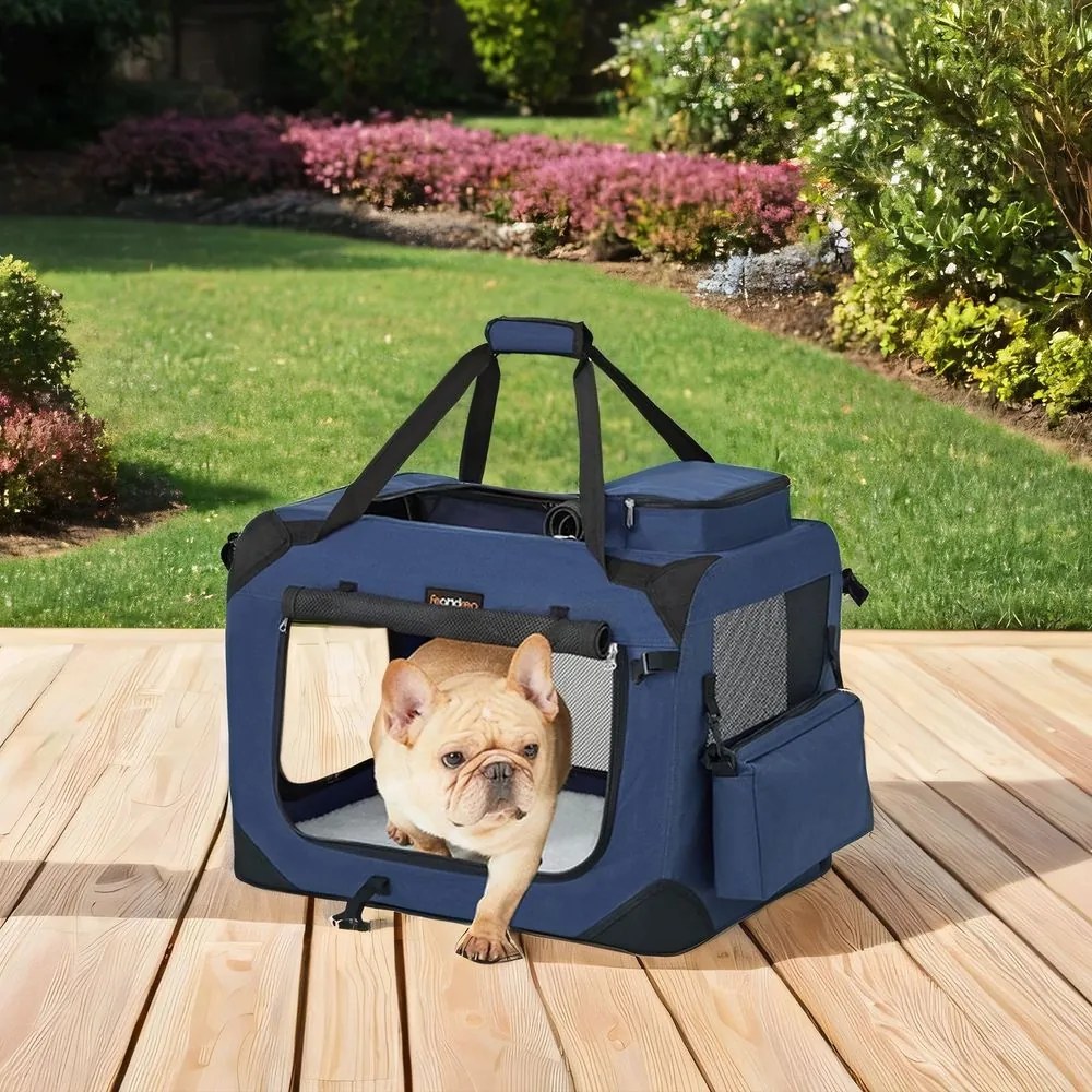 Caixa dobrável de transporte para cães 50 x 35 x 35 cm azul