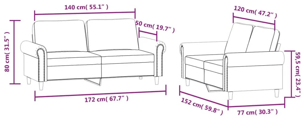 2 pcs conjunto de sofás com almofadões veludo castanho