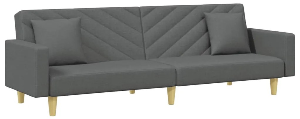 Sofá-cama 2 lugares c/ almofadas/apoio pés tecido cinza-escuro