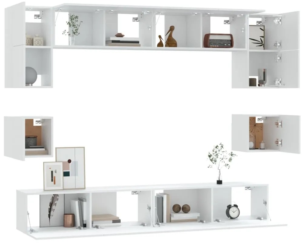 Conjunto móveis de TV 8 pcs madeira processada branco