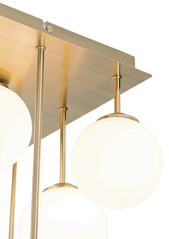 Candeeiro de teto moderno dourado com vidro opalino 9 luzes - Athens Moderno