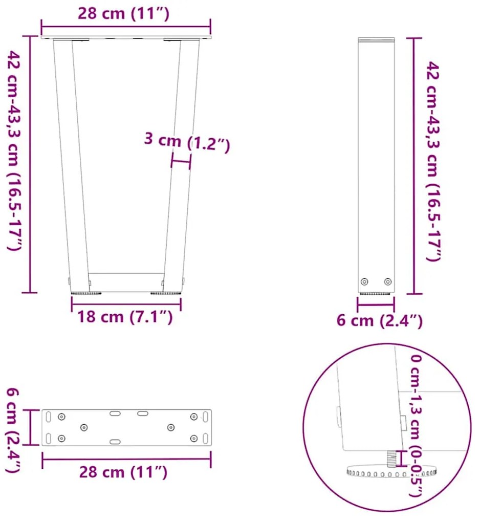 Pés para mesa de centro em formato de V, 2 peças, aço natural, 28x(42-