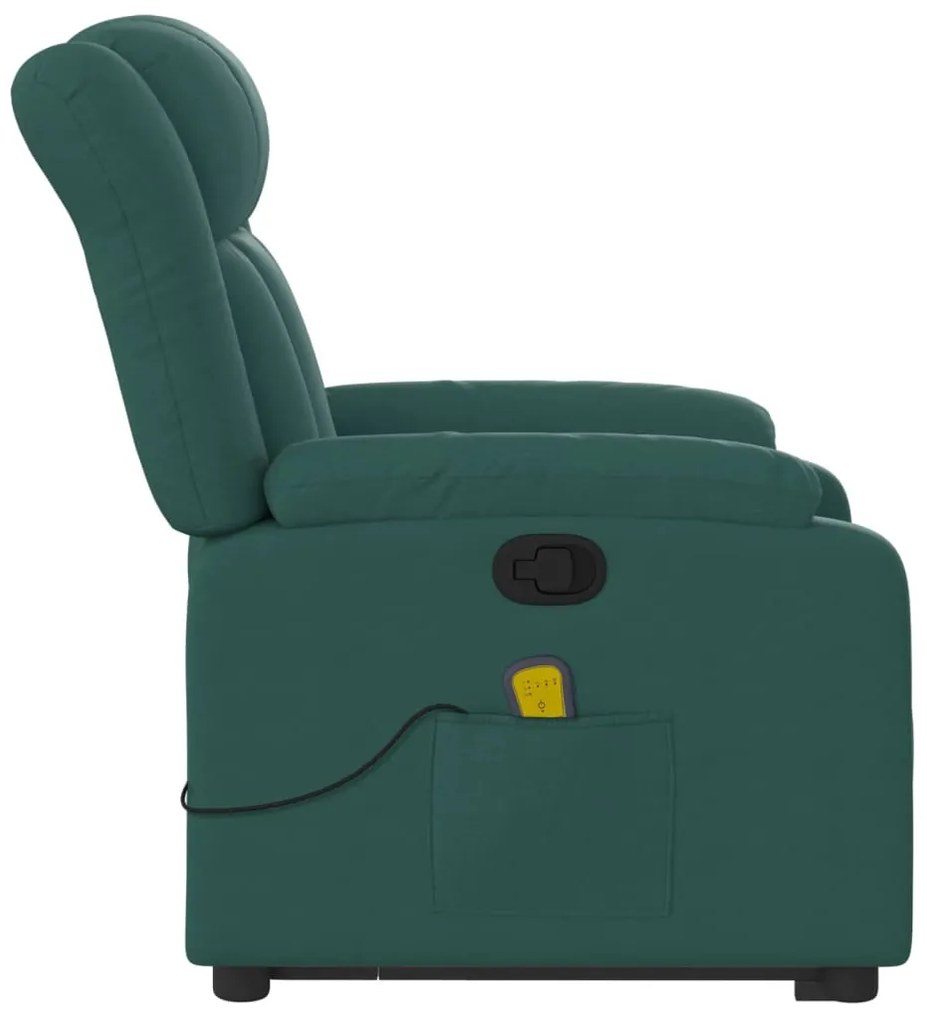 Poltrona reclinável elevatória de massagens tecido verde-escuro