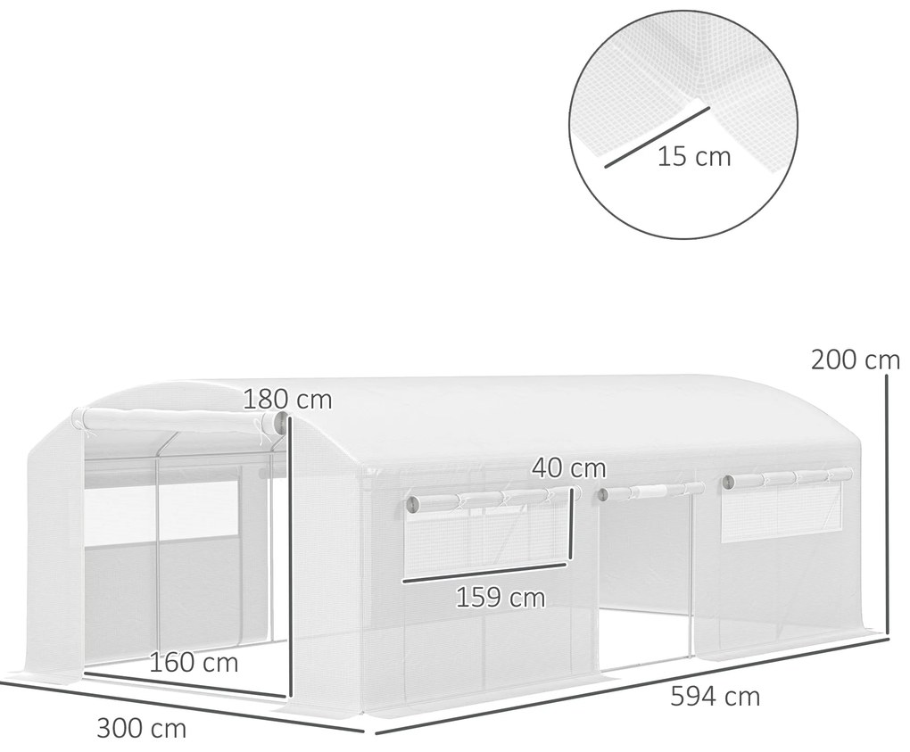 Estufa tipo Túnel 6x3x2 m Estufa de Exterior com 4 Janelas de Malha Co