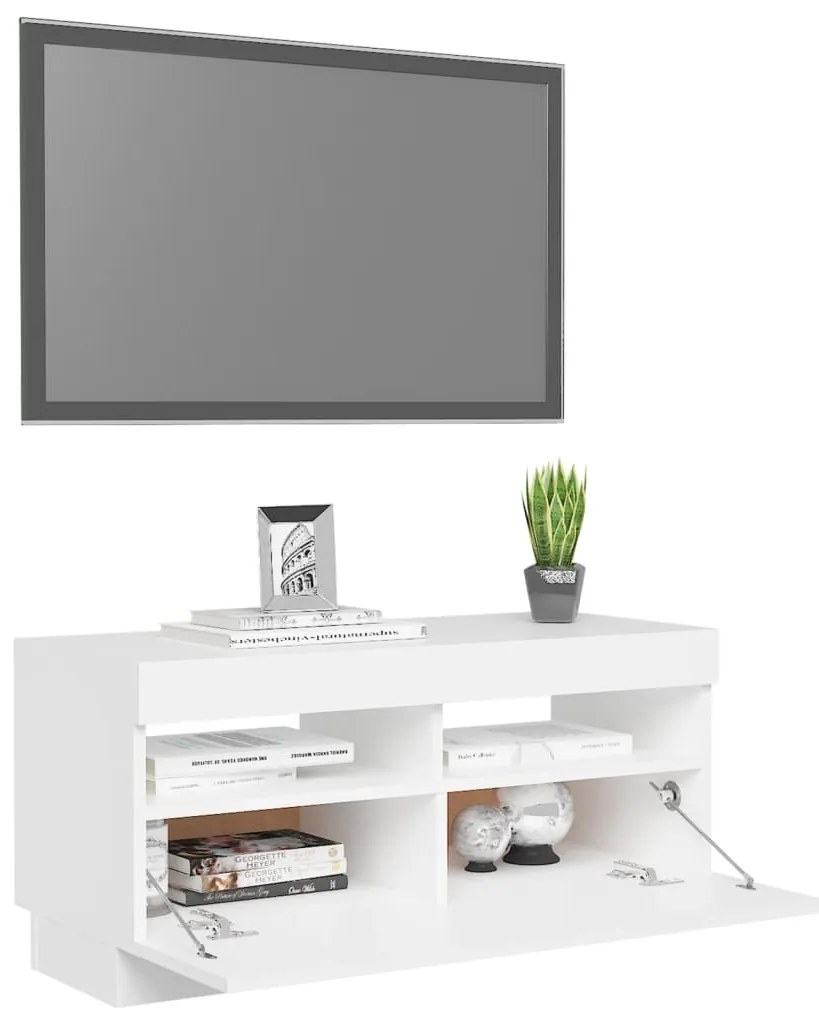 Móvel de TV com luzes LED 80x35x40 cm branco
