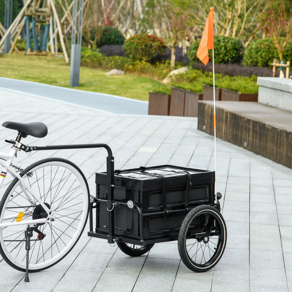 Reboque para bicicleta com caixa de arrumação removível e dobrável de 65 L, refletores de segurança, carga máxima de 40 kg, preto