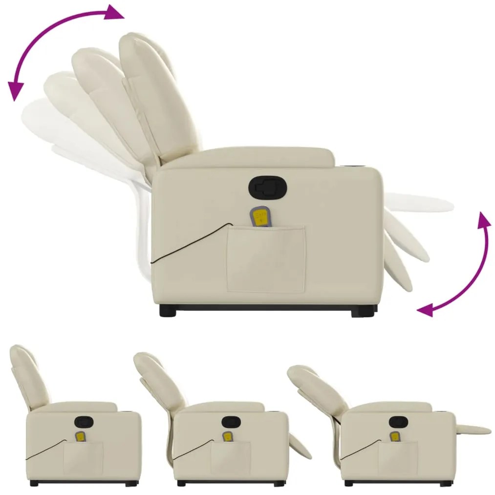 Poltrona reclinável de massagens couro artificial cor creme