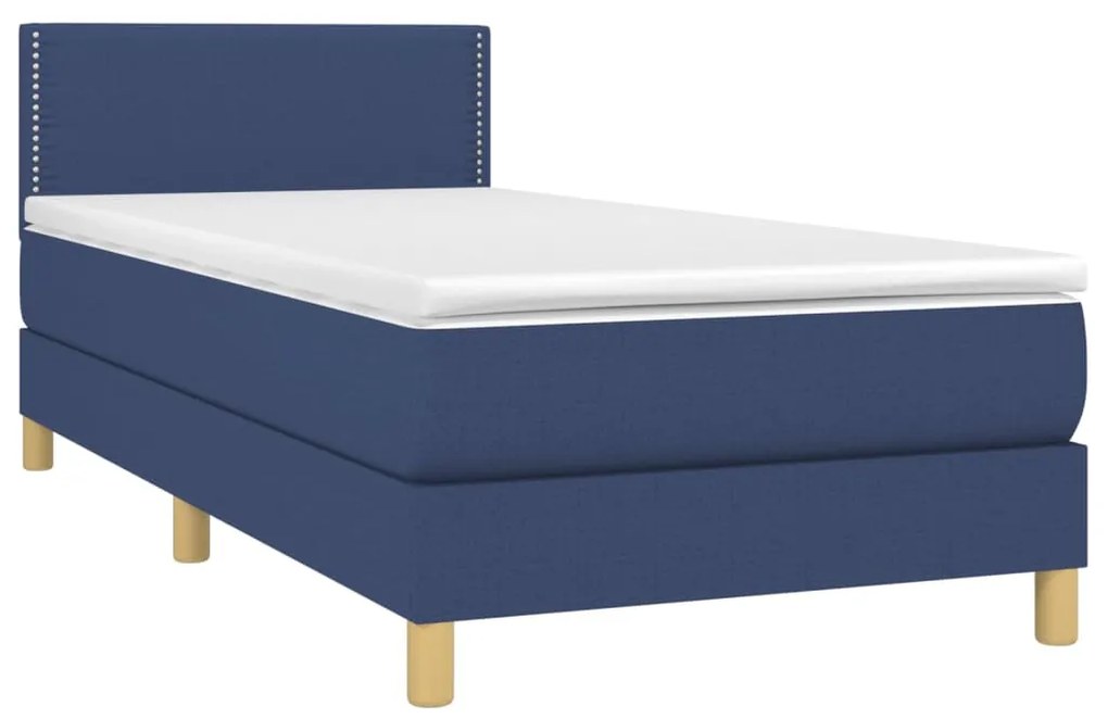 Cama box spring c/ colchão e LED 90x200 cm tecido azul