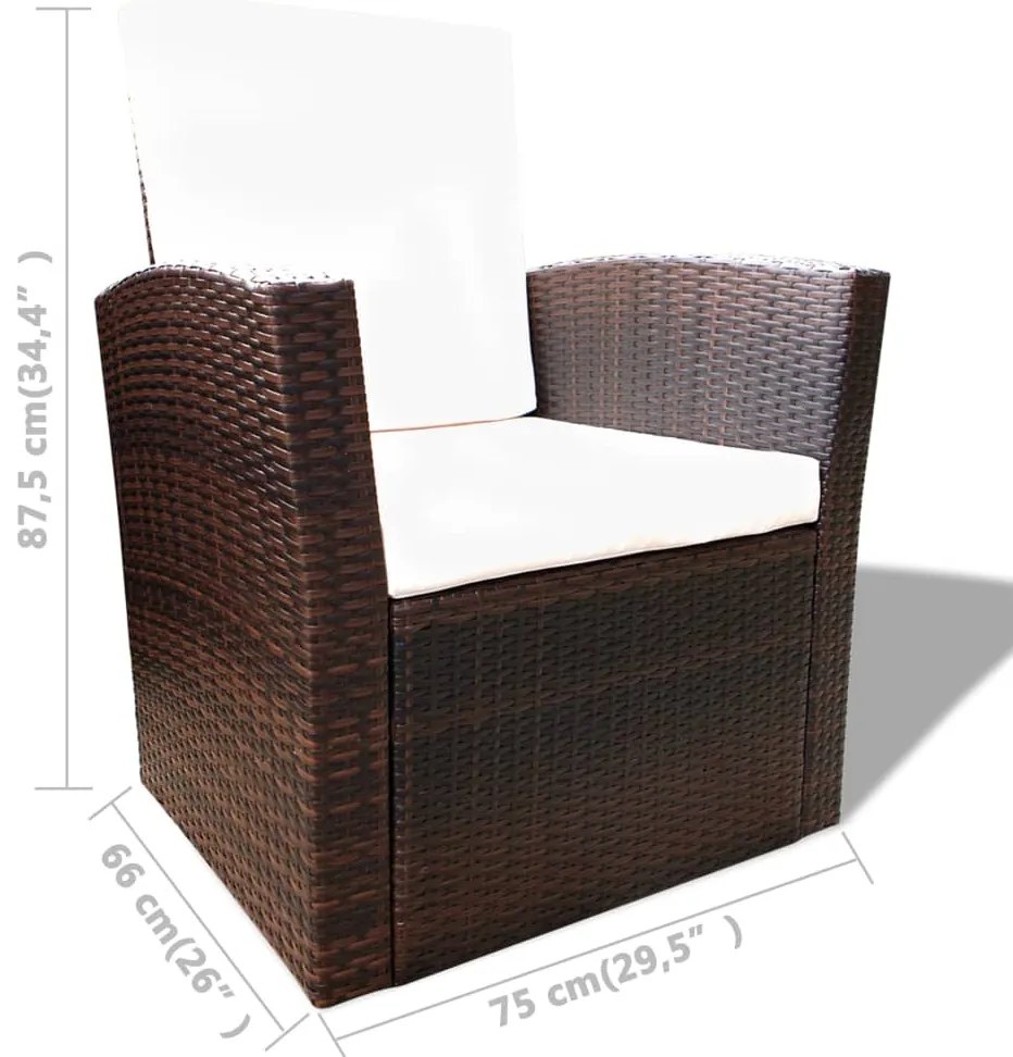 4 pcs conjunto lounge jardim c/ almofadões vime PE castanho
