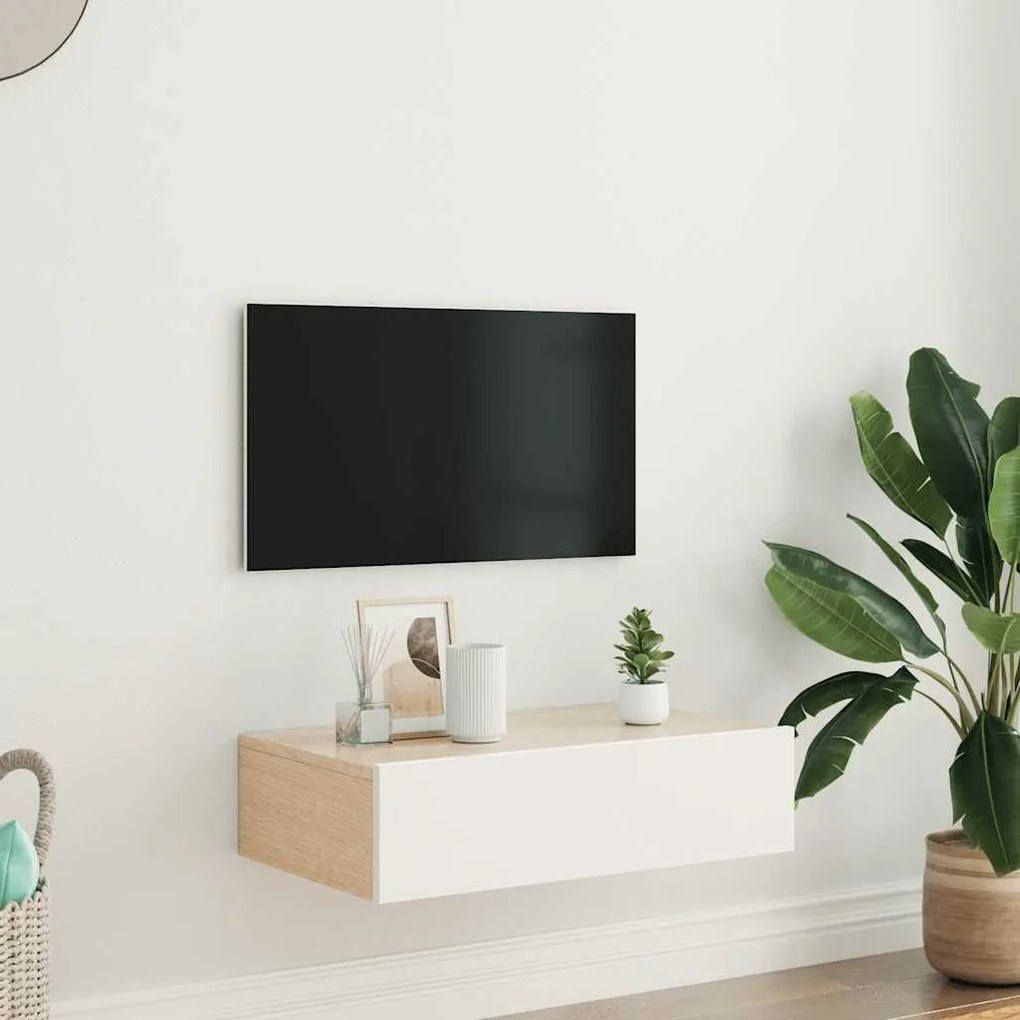 Móvel de TV com luzes LED 60x35x15,5 cm branco