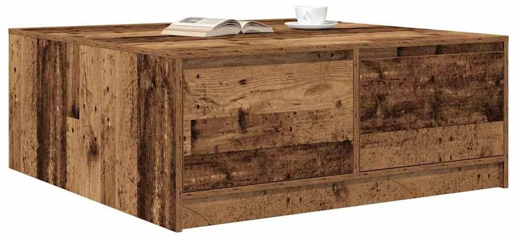 Mesa de centro com gavetas 100x100x40 cm madeira velha