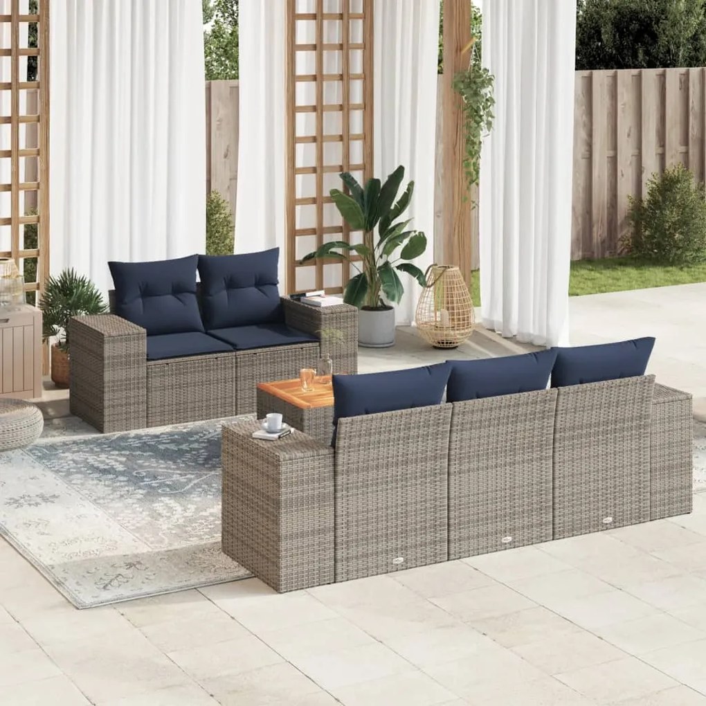 vidaXL 6 pcs conjunto sofás p/ jardim c/ almofadões vime PE cinzento