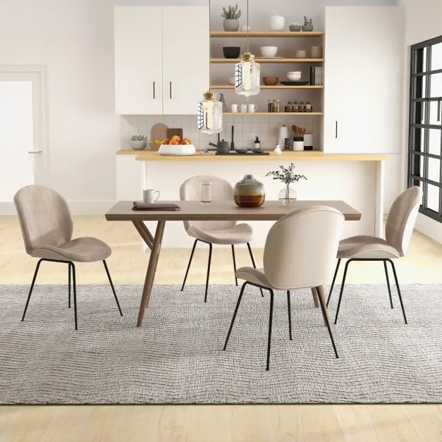 Conjunto de 2 cadeiras de jantar com encosto e base metálica Cadeiras de jantar em veludo para cozinha, sala de estar e quarto 49 x 65 x 87 cm Castanh