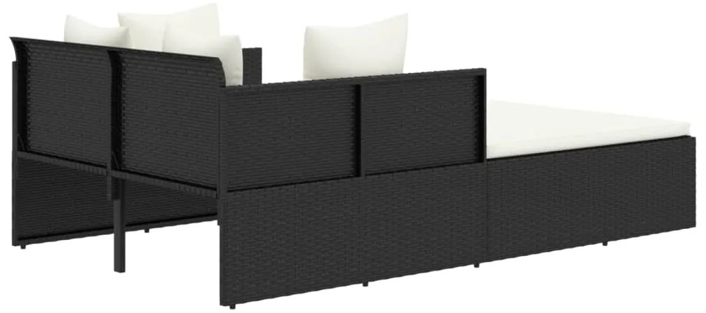 Espreguiçadeira c/ almofadões 182x118x63 cm vime PE preto