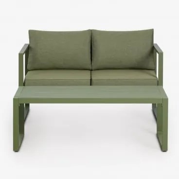 Conjunto De Jardim Com Sofá De 2 Lugares E Mesa De Centro Em Alumínio 110x55cm Lipov Verde Azeitona Intenso - Sklum