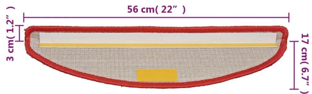 Tapetes de escadas 10 pcs 56x17x3 cm vermelho