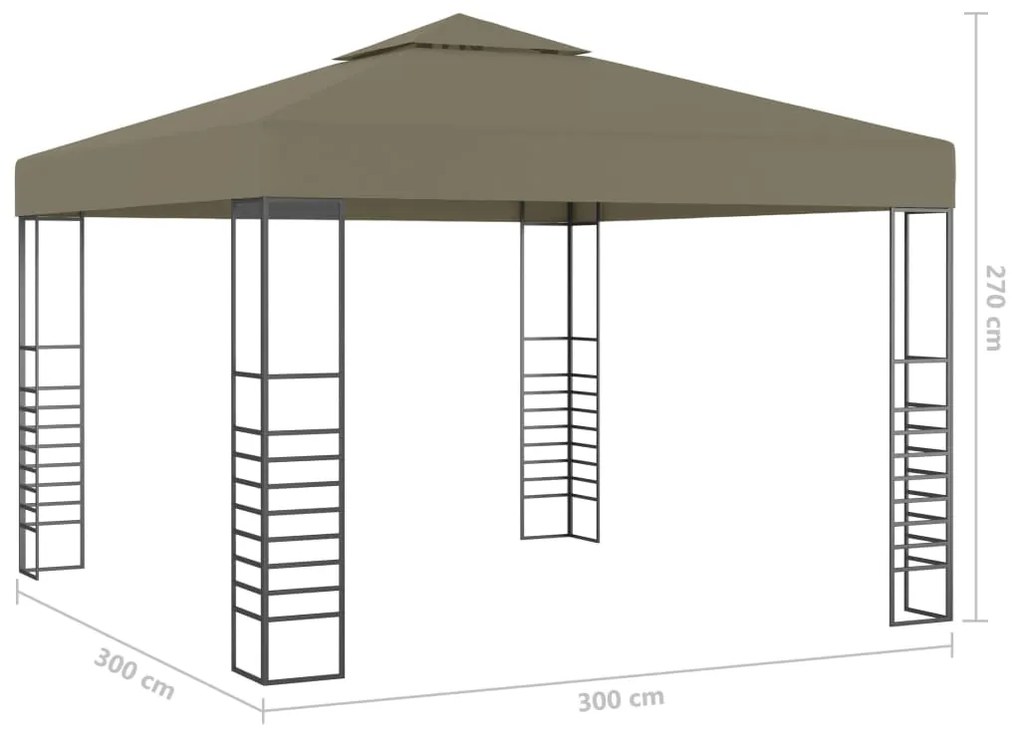 Tenda de jardim c/ cordões de luzes LED 3x3 m cinza-acastanhado