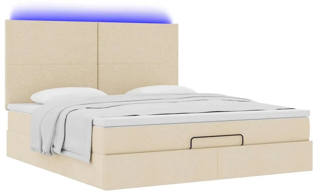 Estrutura de cama otomana com colchão tecido creme 160x200cm
