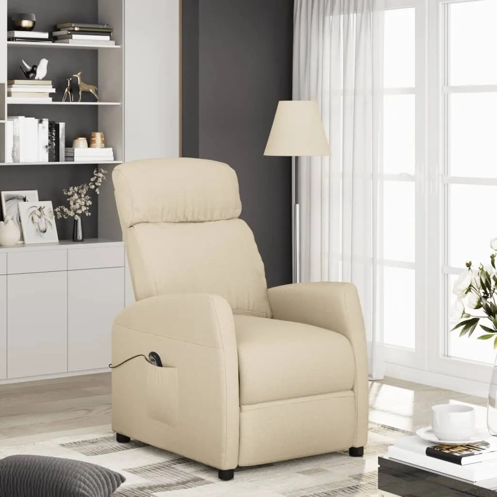 vidaXL Poltrona elevatória tecido cor creme