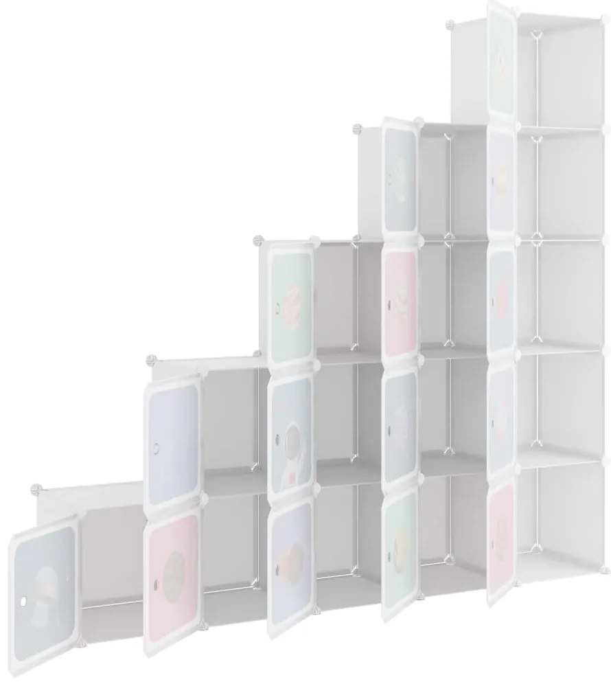 Armário de arrumação infantil com 15 cubos PP branco