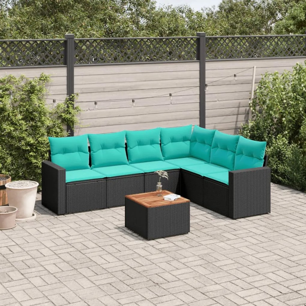 vidaXL 7 pcs conjunto de sofás p/ jardim c/ almofadões vime PE preto