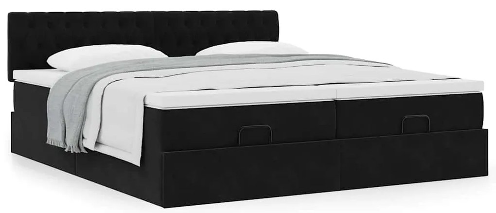 Estrutura de cama otomana com colchões 180x200cm veludo preto