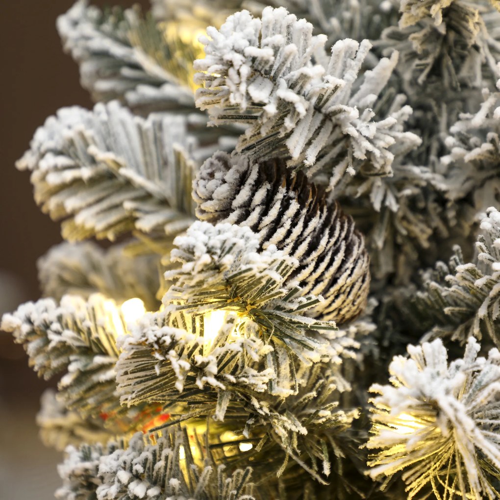 Mini Árvore de Natal Artificial com 35 Luzes LED 60 cm com 72 Ramos com Neve Pinhas Bagas e Base de Saco de Juta Ø37x60 cm Verde