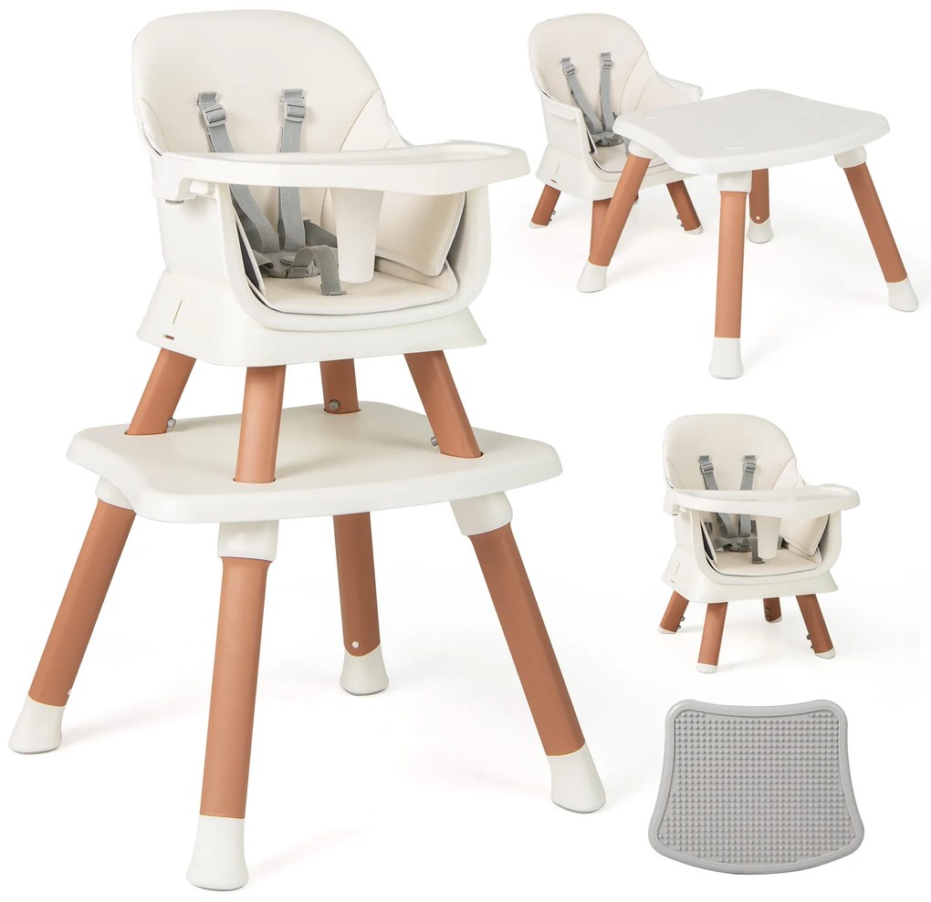 Cadeira alta para bebês 6 em 1 com bandeja removível para blocos de construção, cinto de 5 pontos, carga de 25 kg, 6 a 36 meses, branco e amarelo