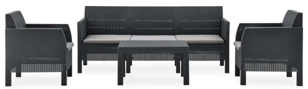 4 pcs conjunto lounge jardim com almofadões vime PP antracite