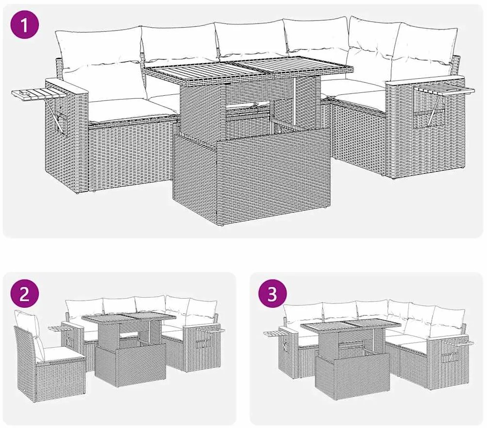 6 pcs conjunto sofás jardim com almofadões PE/acácia cinzento