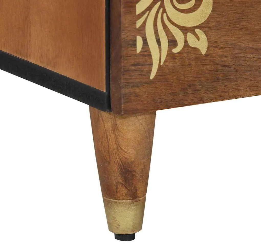 mesa de cabeceira Castanho mel com padrões decorativos dourados