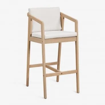 Banqueta Alta Em Madeira De Acácia Kaela ↑75 Cm & Marrom Acácia Claro & Tecido Gardénia Branco - Sklum