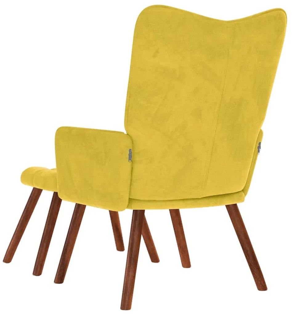 Cadeira de relaxamento com banco em veludo amarelo