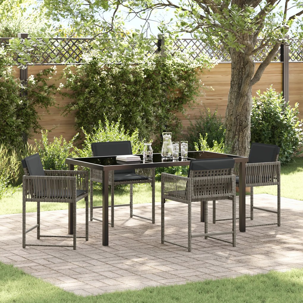 Conjunto de Jantar Jardim 5 Peças com Almofadas Cinza Rattan PE