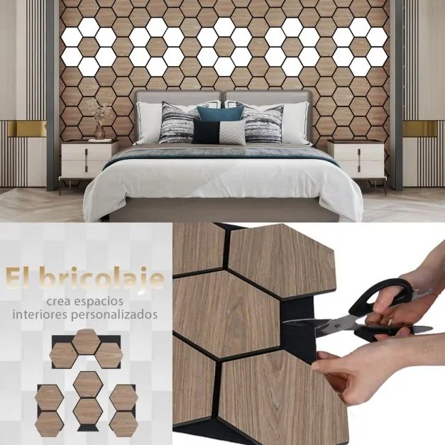 Conjunto de 4 painéis acústicos 81 x 66 cm com 9 painéis hexagonais de madeira absorvente de som para redução de ruído