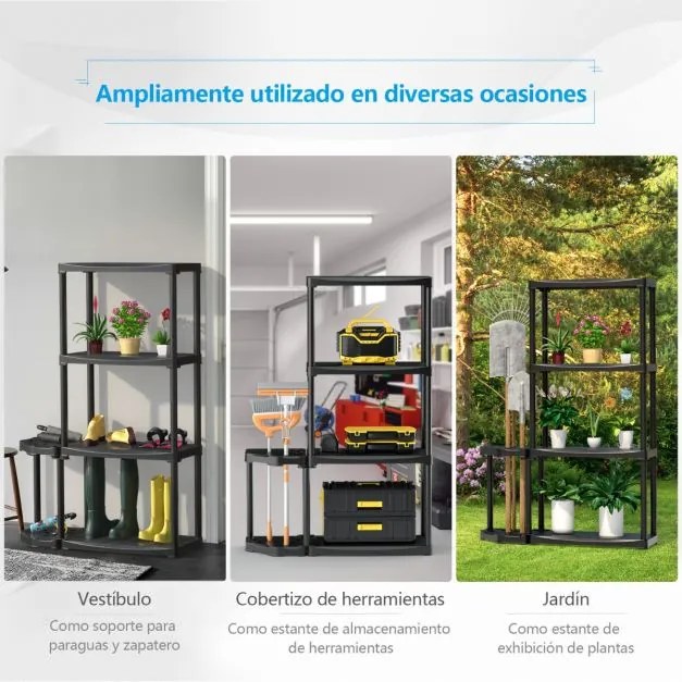 Estante de garagem, armazem de 4 níveis com organizador de ferramentas em PP (polipropileno) 89 x 30 x 133 cm Preto