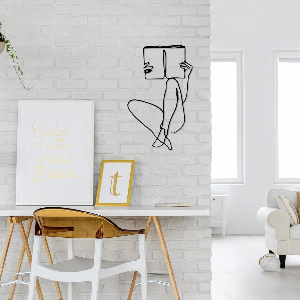 Acessório Decorativo de Parede em Metal Book Reading – Preto – 43 x 70