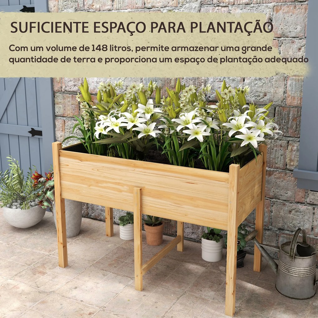Mesa de Cultivo de Madeira Floreira Elevada 115x55x80 cm com Tecido não Tecido para Cultivo de Plantas Verduras Flores Madeira