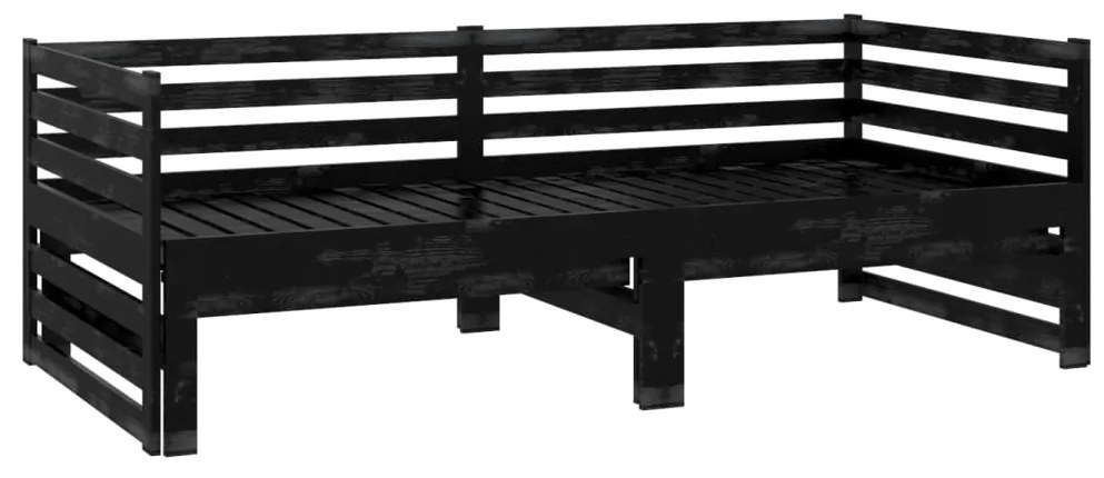 Estrutura sofá-cama de puxar 2x(90x200) cm pinho maciço preto