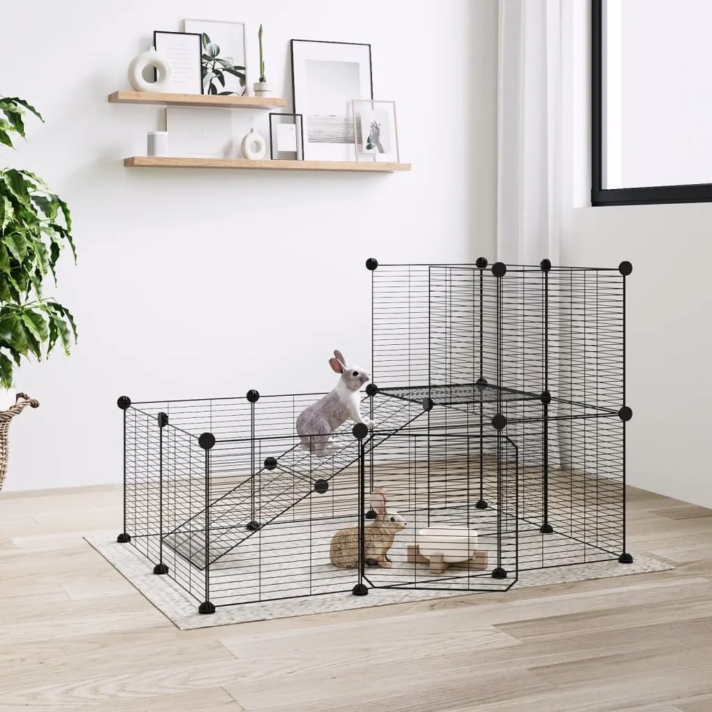 vidaXL Gaiola p/ animais de 20 painéis c/ porta 35x35 cm aço preto