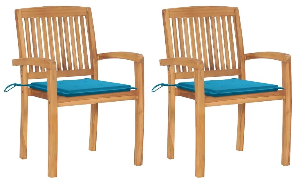 vidaXL Cadeiras de jardim c/ almofadões azuis 2 pcs teca maciça