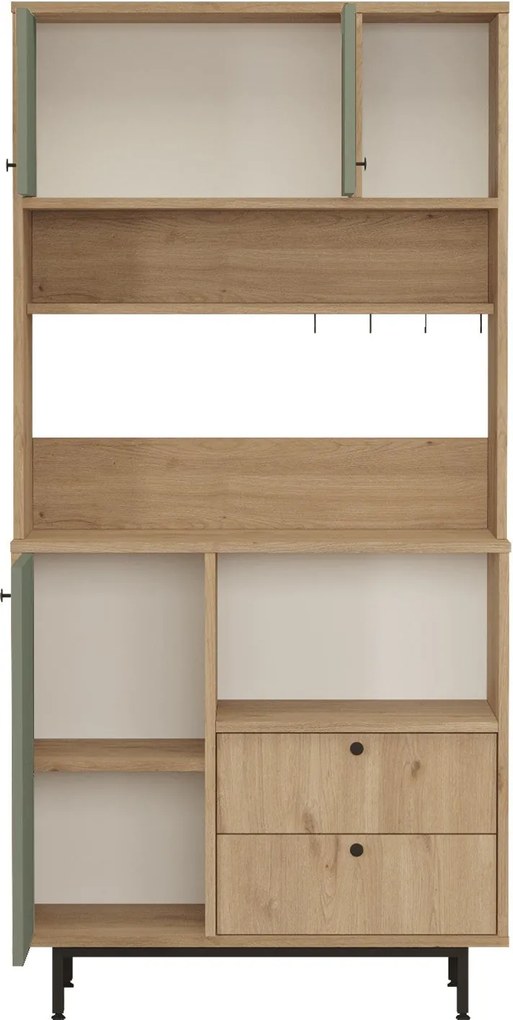 Armário Alto de Cozinha "Toledo" E-1 - Carvalho e Verde - 88x180x35.5c