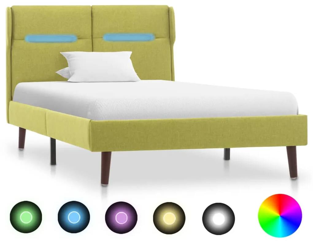 286901 vidaXL Estrutura de cama com LED tecido 90x200 cm verde