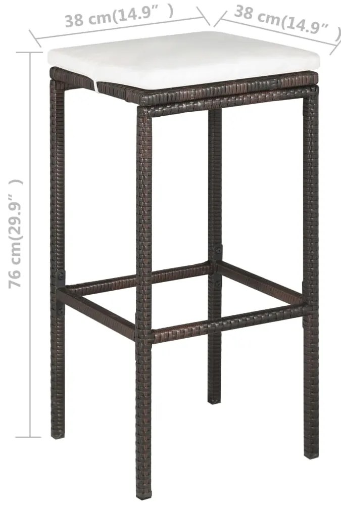 5 pcs conjunto de bar p/ jardim com almofadões vime PE castanho