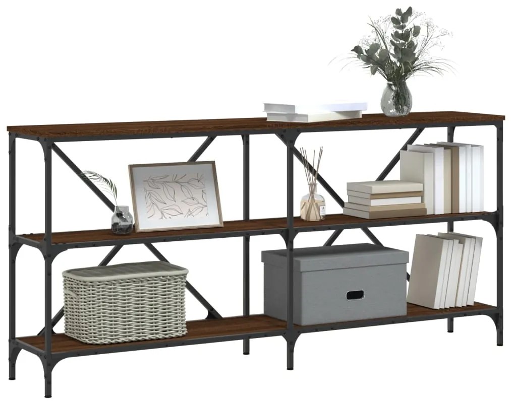 Mesa consola 160x30x75cm deriv. madeira/ferro carvalho castanho